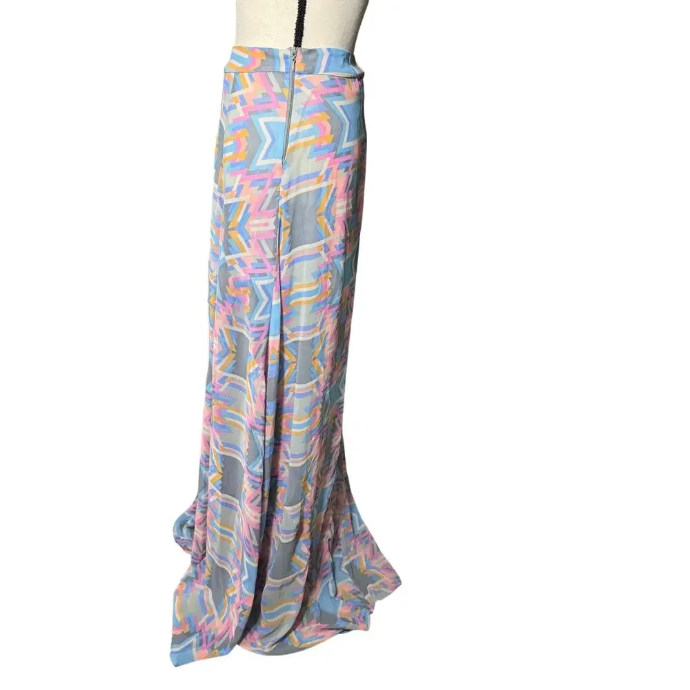 Show Me Your Mumu Maxi Skirt Women's Medium Geometric Design Multicolor side Zip